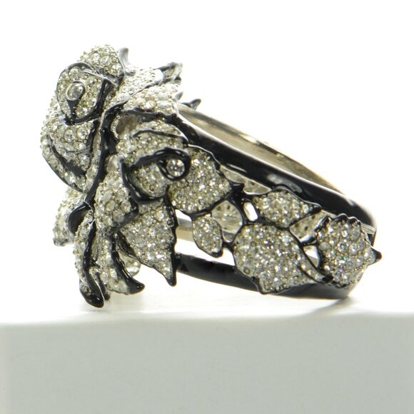 Kenneth Jay Lane KJL Black Enamel Pavé Rose Bracelet - Picture 2 of 8